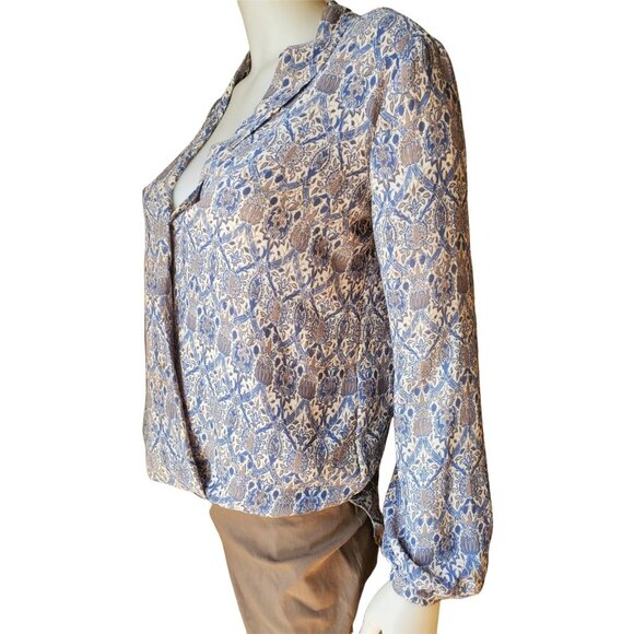 Max Studio XS High-low Blouse Long Sleeve Shirt V-neck Lightweight Relaxed Boho - Picture 6 of 11